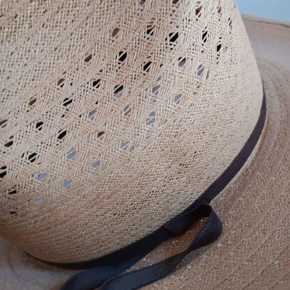 Vintage 6 7/8 Straw Western Cowboy Hat W/ Brown Band Ventilated Crown Natural - Picture 5 of 11